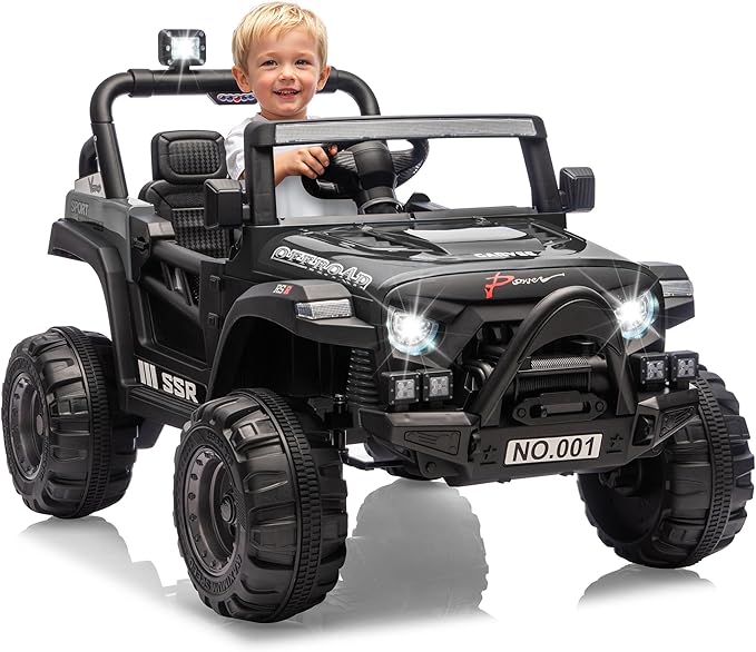 12V Kids Ride on Car, Electric Ride on Truck w/Parent Remote, Spring Suspension, Bluetooth Music, LED Light, 4.1Mph Max Speed, 3 Speeds, Battery Powered Vehicles for Kids Toddler Age 3-8, Black