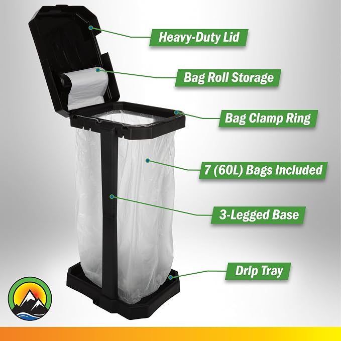 Wakeman Heavy Duty Black Trash Bag Portable Trash Bag Holder Stand - Image 3