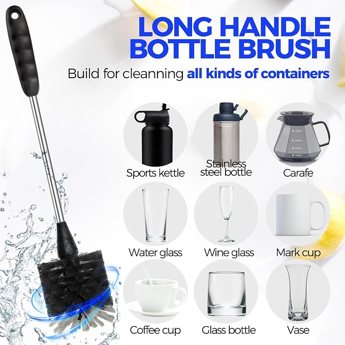 Holikme 4 Pack Bottle Brush 14" Stainless Steel Straw Cleaner Brush, 3 Straw - Image 2