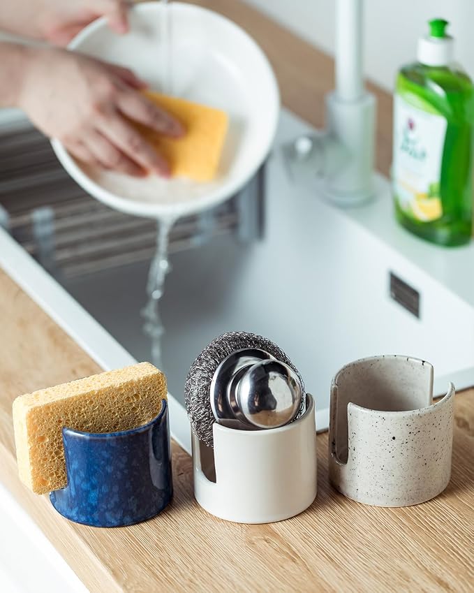 Zoeeker Kitchen Sponge Holder, Ceramic Sponge Organizer Scrubby Holder - Image 6