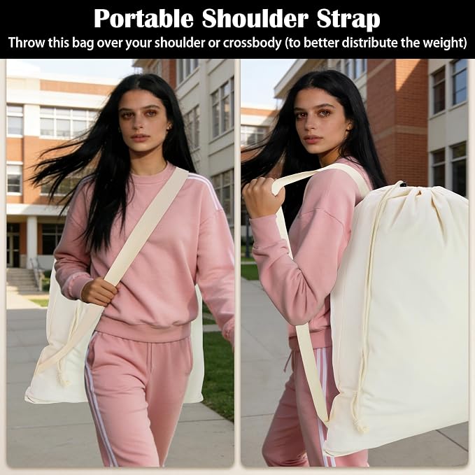 Canvas Laundry Bag with Shoulder Strap & Drawstring - Image 5