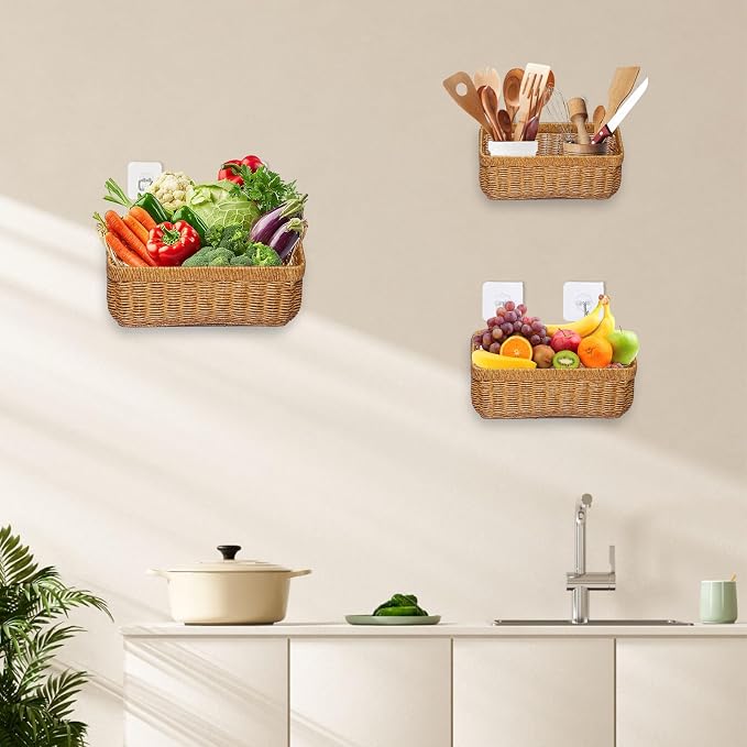 Wall Baskets Set of 2, Hanging Wicker Basket - Image 5