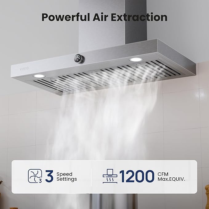 36 Inch Wall Mount Range Hood 1200CFM, Stainless Steel Convertible Ductless/Ducted Stove Vent Hood, Low Noise Kitchen Vent Hoods with Duct Cover, 2 Lights 3 Baffle Filters, Touch & Knob Control