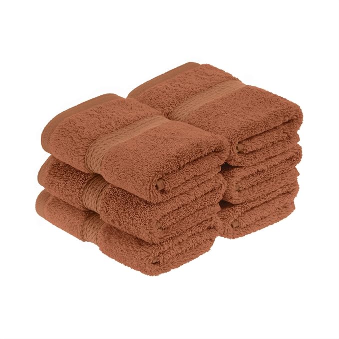 Superior Egyptian Cotton Plush & Absorbent, Face Towel Set of 6, Rust | Quick by SUPERIOR