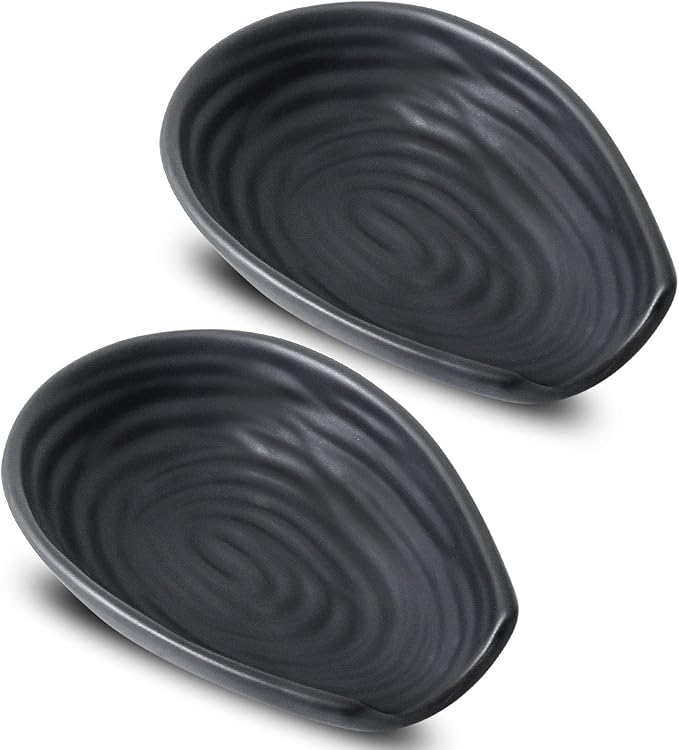 Hasense Spoon Rest for Kitchen Countertop and Stove Top, Stable Heat-resistant Spoon Holder for Home Kitchen Coffee Bar Cooking, Matte Black Utensil Rest for Spatula Ladles Tongs, 2 PCS