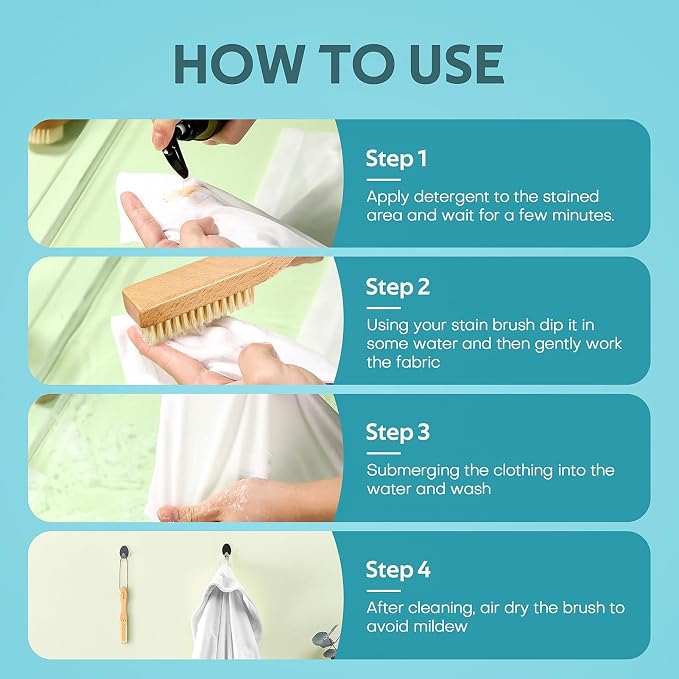 Laundry Stain Brush, Large Natural Soft Boar Bristles, Removes Tough Stains - Image 4