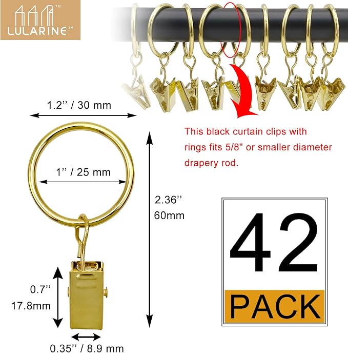 42 Pack Curtain Rod Clip Rings, Drapery Ring - Image 2