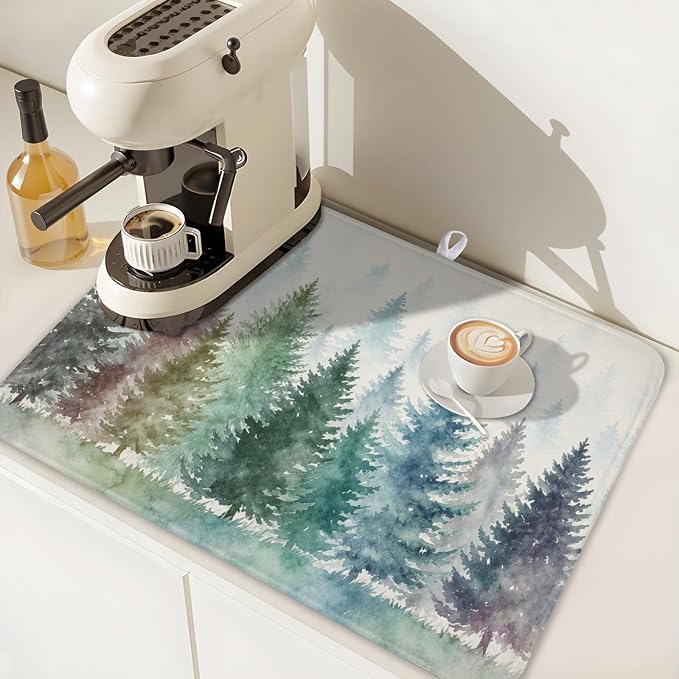Giwawa Pine Tree Dish Drying Mat Natural Forest Fog Microfiber Dishes Pad 18x24 - Image 7
