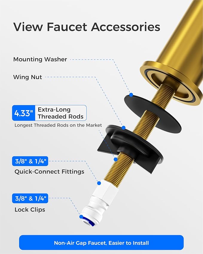 Waterdrop G2FCT-Gold Reverse Osmosis Water Filter Faucet, Brushed Gold | Water - Image 5