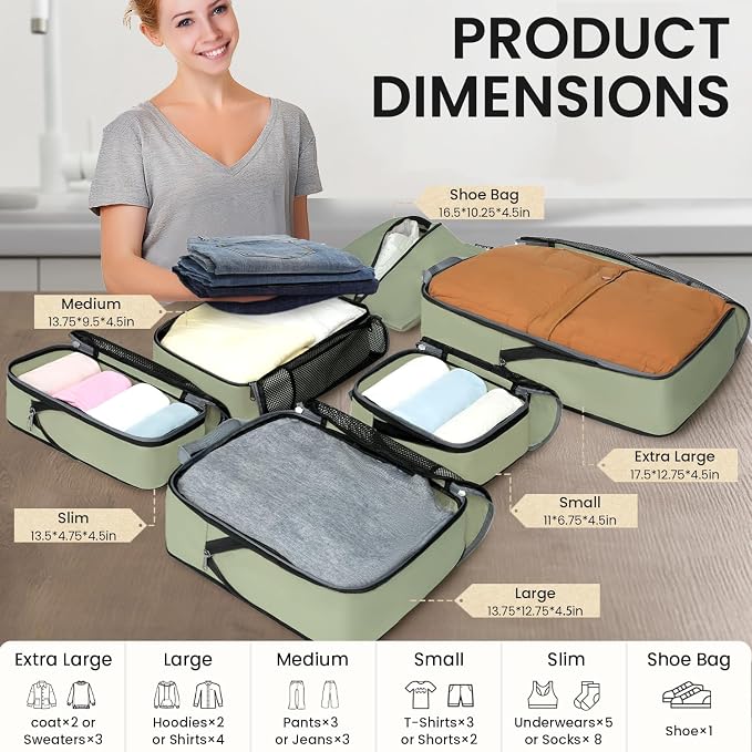 BAGAIL 4 Set/6 Set/8 Set Compression Packing Cubes Travel Accessories - Image 2