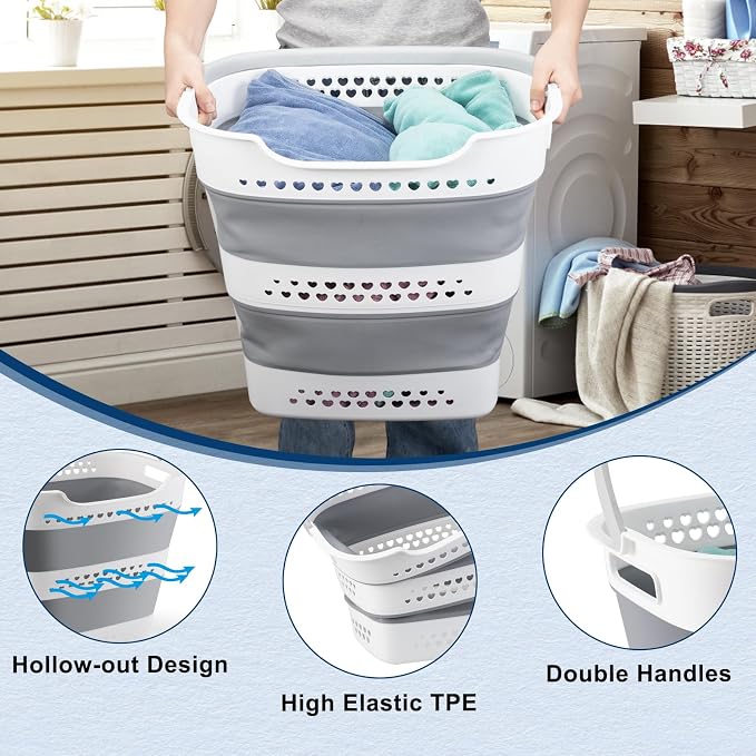 Collapsible Laundry Baskets 42L 2 Pack Pop Up Clothes Hamper - Image 4