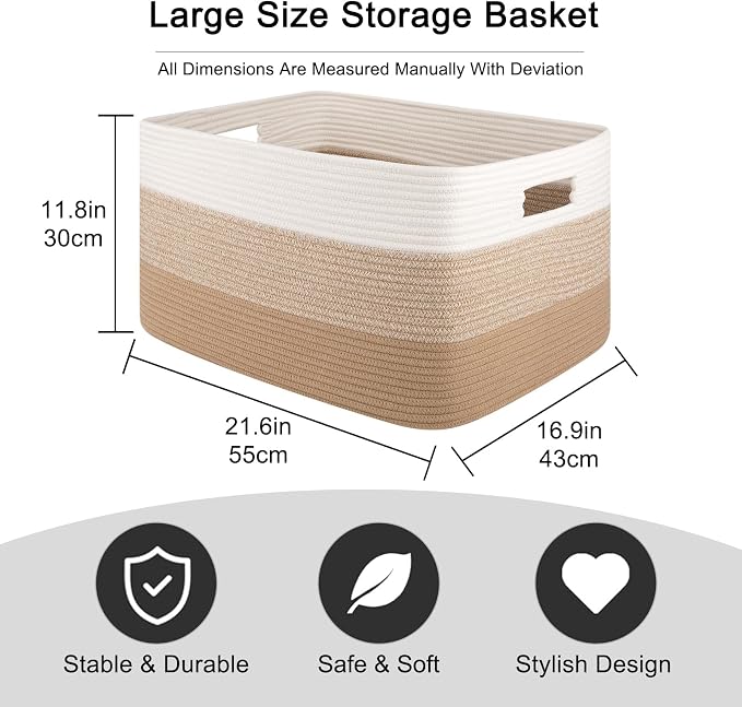 OIAHOMY Blanket Basket Laundry Basket Dog Toy Basket 75L Light Yellow - Image 3