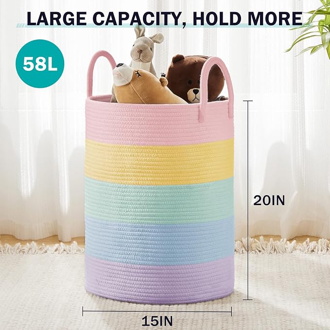 YOUDENOVA Cotton Rope Laundry Hamper Basket, 58L Blanket Basket - Image 3