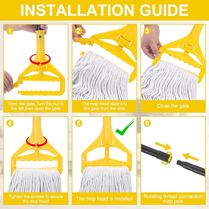 Commercial Mop with 3 Large Replacement Heads, Heavy Duty Industrial Mops - Image 6