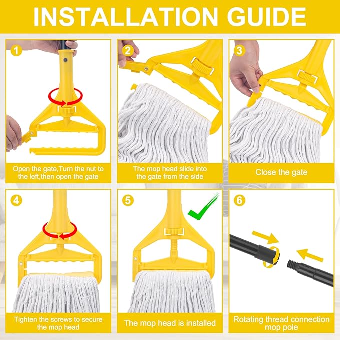 Commercial Mop with 2 Large Replacement Heads, Heavy Duty Industrial Mops - Image 6