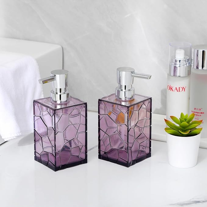 Clear Acrylic Pump Bottle Refillable Lotion Soap Dispenser 10oz Purple | - Image 2