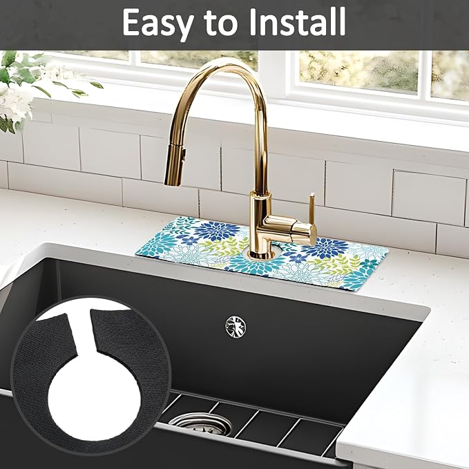 15" X 5.5" Kitchen Sink Splash Guard Faucet Mat Floral Super Absorbent Fast - Image 5