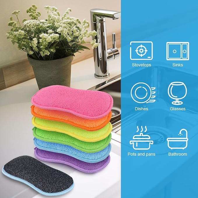 HOMEXCEL Dish Sponge 6 Pack, Microfiber Kitchen Sponges - Image 6
