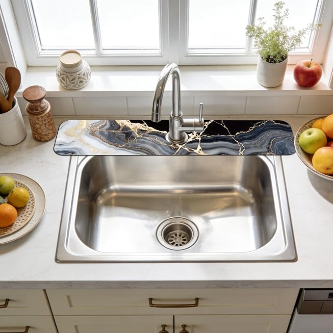 3 Pcs 2 Size Kitchen Sink Splash Guard Faucet Mat Blue and White Floral Pattern - Image 6