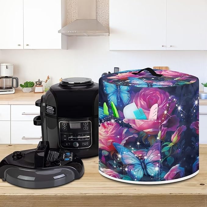 Butterfly Floral Pressure Cooker Cover for Women Dust Protection Insulated Rice Cooker Cover with Easy to Clean Lining Dust Cover with Pockets for Instant Pot 6 Quart Appliance Cover