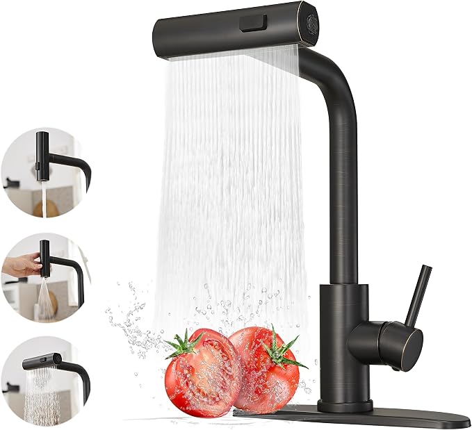 Kitchen Faucets with Pull Down Sprayer, Waterfall Kitchen Sink Faucet, by JOOM