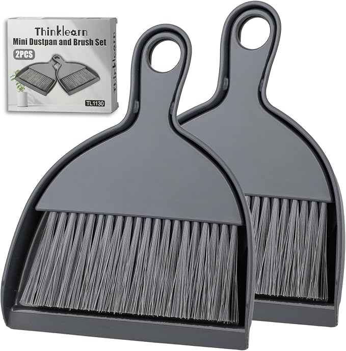 THINKLEARN 2PCS Small Dust Pan and Brush Set, Mini Broom Dustpan Kit by THINKLEARN