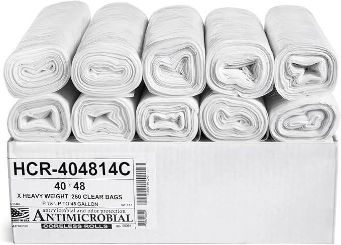 Aluf Plastics 45 Gal Clear Trash Bags, 14 Micron by AlufPlastics