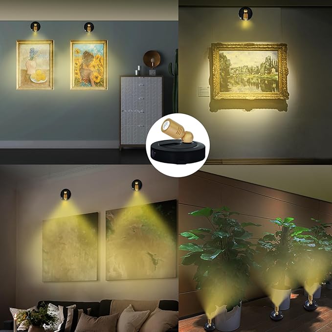 LED Spotlight, Battery Powered Spot Lights with Remote, Tree Up Lights Indoor, Dimmable Plants Spotlights, Picture Light for Wall Art Display Dartboard Painting Artwork Accent-2Pack