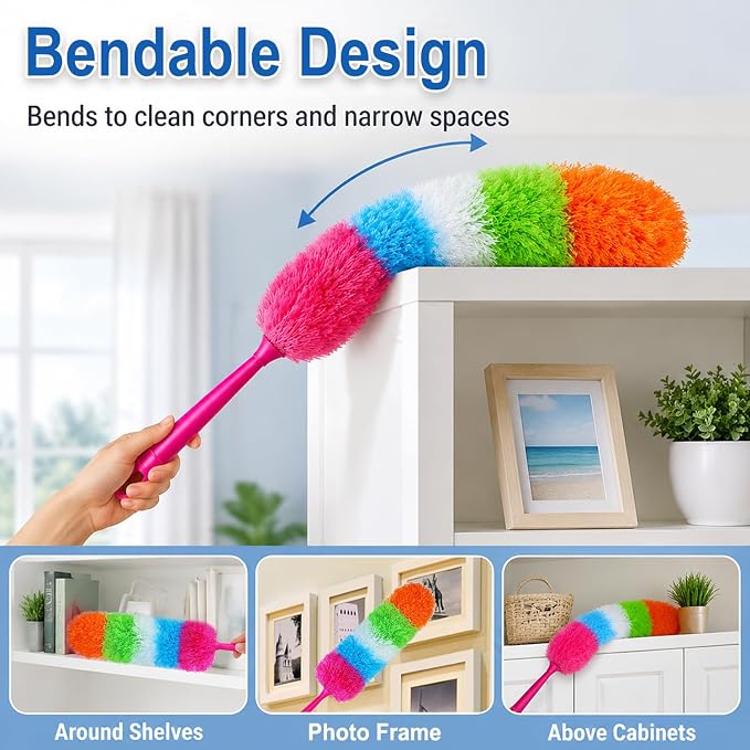 20-Inch Microfiber Hand Duster, Car Interior Detailing Duster, Rainbow Feather - Image 3