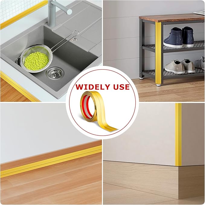 Flexible Wall Corner Protector Moulding Trim Peel and Stick Wall Corner Guards Edge Protector Self Adhesive Molding Trim Strip for Edge Ceiling (Gold, 0.8 in x 20 Ft)