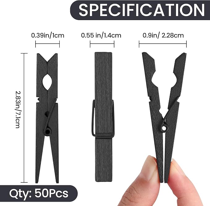 50PCS Black Wooden Clothespins 2.9 Inch Color Clothes Pins - Image 7