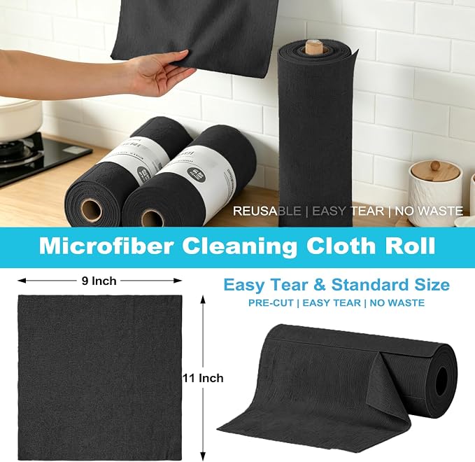 Puomue 55 Pack Microfiber Cleaning Cloth Roll, Tear Away Reusable Paper Towels - Image 2