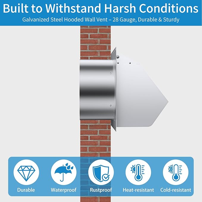4 Inch Wall Vent Cover with Screen and Damper,Heavy Duty Stainless Steel Exhaust Vent Cover Cap,Dryer Vent Pipe is 8-1/4 inch and Long Enough for House White