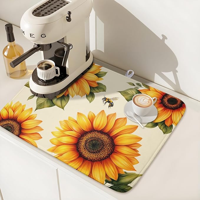 Sunflower Dish Drying Mat 18x24 Inch Absorbent Reversible Summer Drying Mat - Image 6
