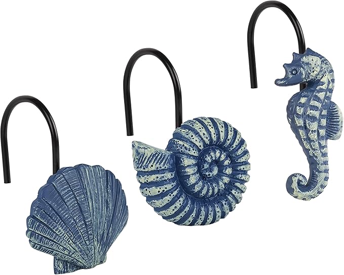 Sunlit Seashells Decorative Shower Curtain Hooks, Nautical Bathroom Decoration by Sunlit