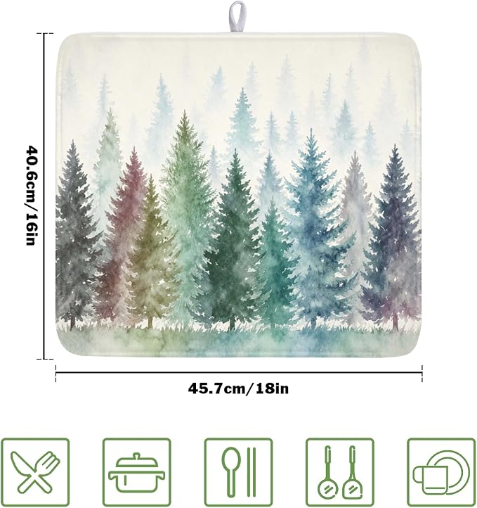 Giwawa Pine Tree Dish Drying Mat Natural Forest Fog Microfiber Dishes Pad 16x18 - Image 2
