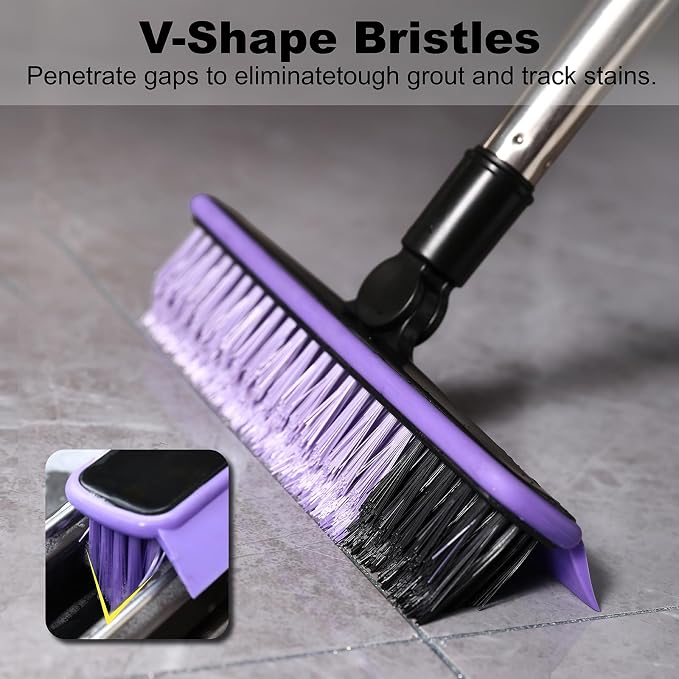 Grout Cleaner Brush with Long Handle, V-Shaped Floor Scrub Brush Swivel Grout - Image 3
