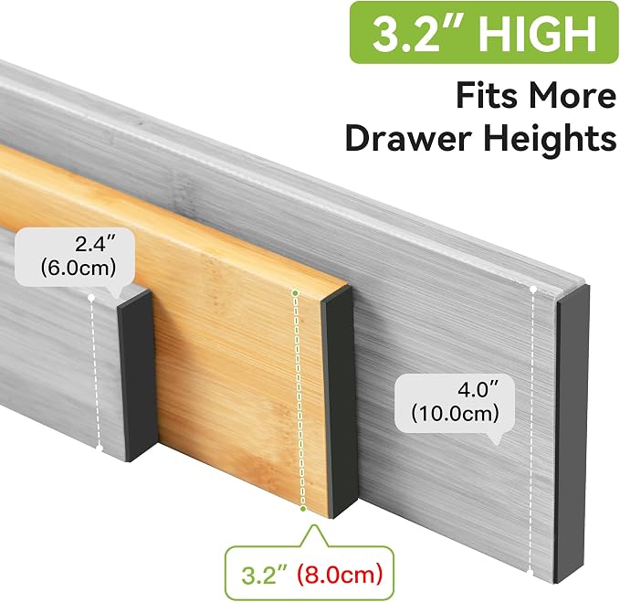 Utoplike Kitchen Drawer Divider, Expandable Bamboo Drawers Organizer 3.2" H | - Image 4
