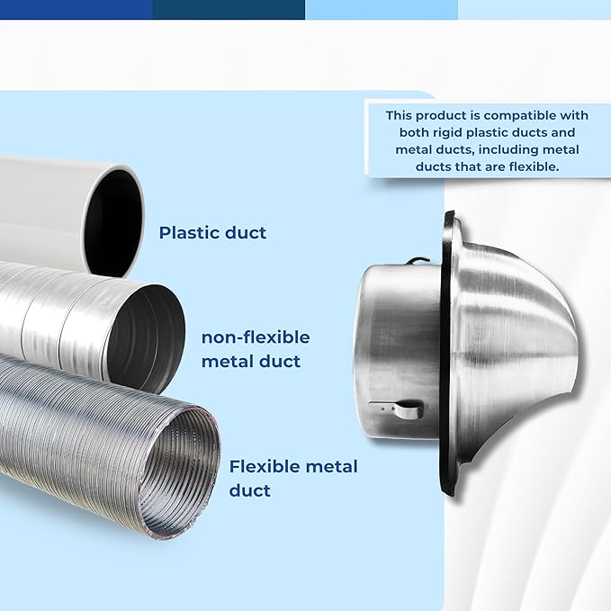 Fits 8" Neck Dryer Duct | Stainless Steel Round Exhaust Air Dryer Vent Cover Hood with Rubber Seal - Rust-Resistant, Weatherproof and Efficient Airflow Exterior Wall Outlet Duct Ventilation Grille