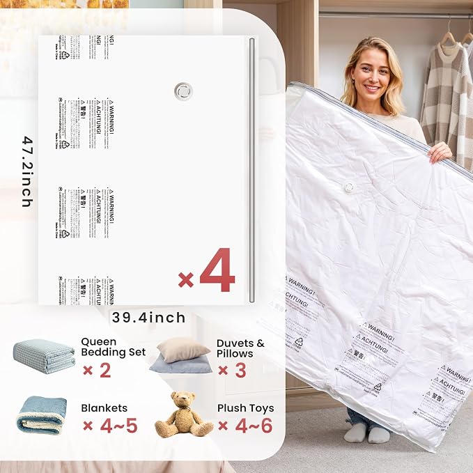 TAILI Vacuum Storage Bags 4 Pack, XXL Jumbo Size 47x39 Inch, Cream | XXL Large - Image 3