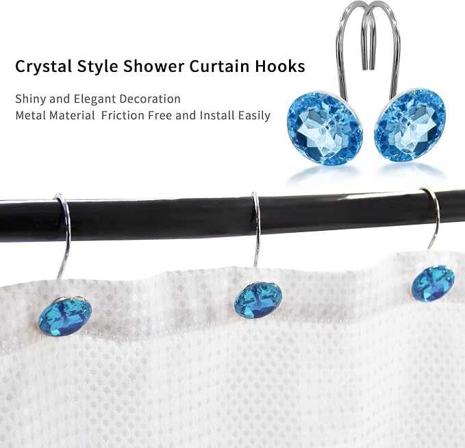 Blue Diamond Crystal Bling Shower Curtain Hooks Rings - Image 3