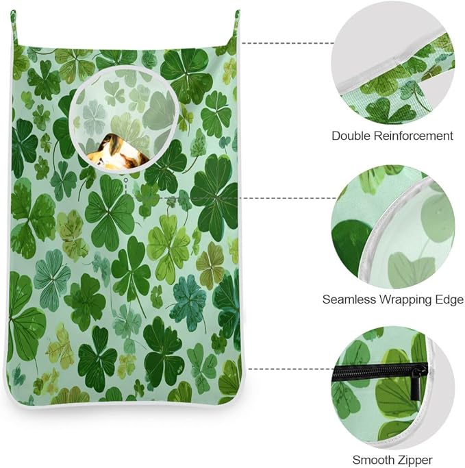 Green St Patrick Clovers Hanging Laundry Hamper Door Hampers Bag Basket - Image 5