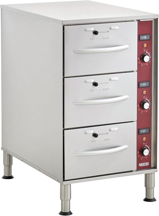 Kratos Commercial Electric Drawer Warmer, Stainless Steel Triple Drawer Food Warmer for Restaurants and Hotels, Narrow Design, 120V, 1350W