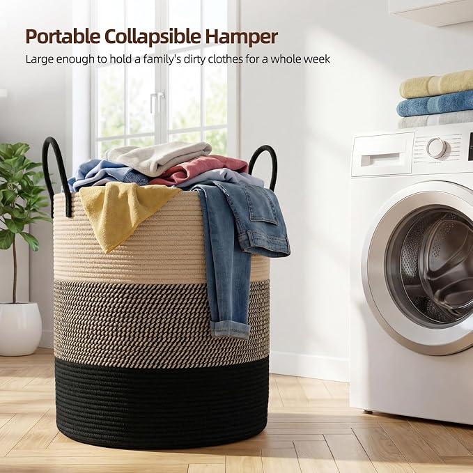 OIAHOMY 60L Nursery Hamper Laundry Basket Laundry Hamper Yellow/Black - Image 3