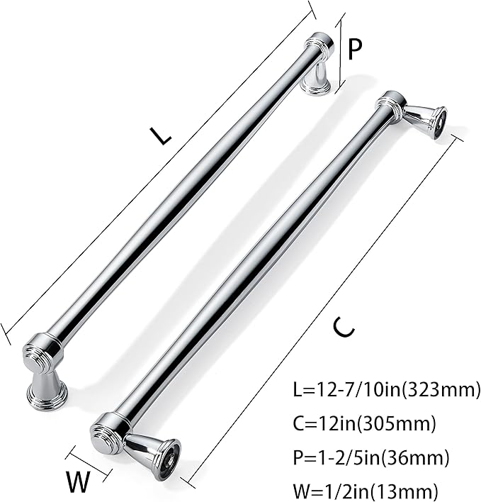 khtumeware 6 Pack 12 Inch(305mm) Vibrant Polished Chrome Cabinet pulls Kitchen Cabinet Handles Kitchen Cabinet Hardware for Cupboard Drawer Handles Dresser Pulls