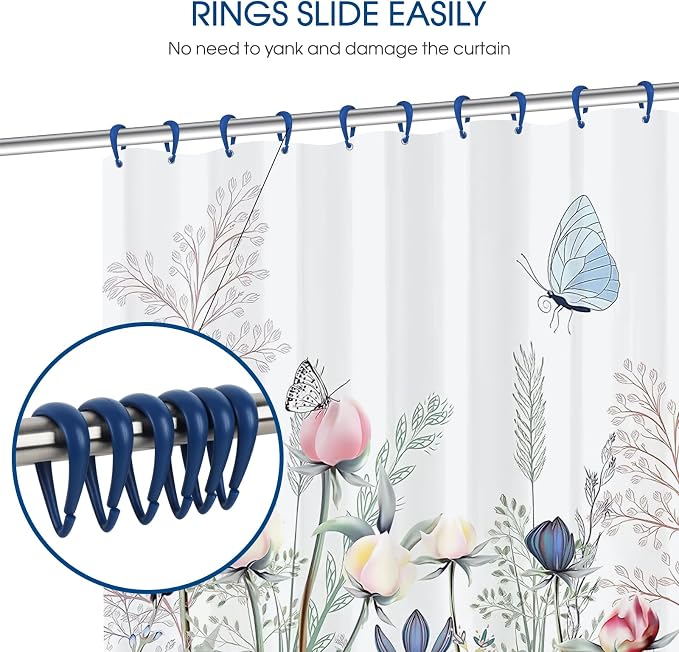 Top-spring Navy Blue Shower Curtain Hooks 12Pcs Drop Shaped - Image 3