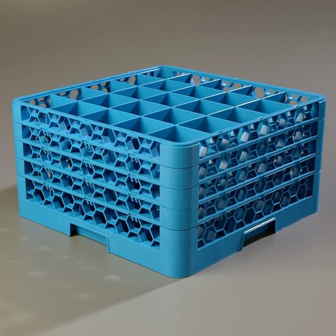 Carlisle FoodService Products RG25-414 OptiClean 25 Compartment Glass Rack with 4 Extenders, 10.3", Polypropylene, Blue