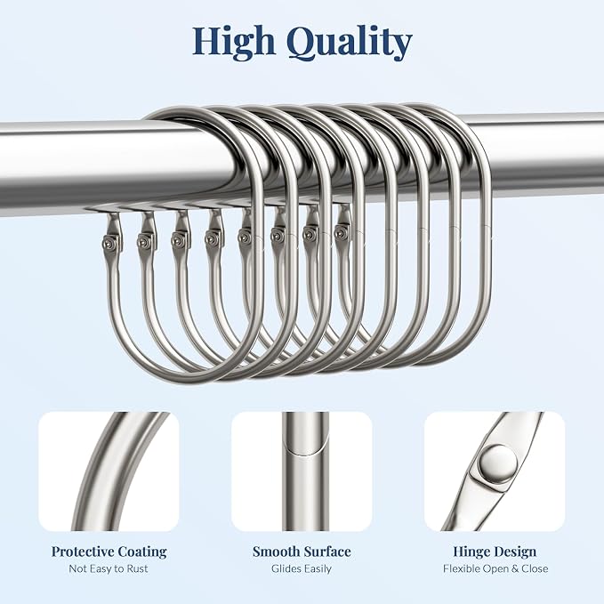 Bathway Shower Curtain Rings, Shower Curtain Hooks 12 Pcs Anti-Drop Shower Rings - Image 2