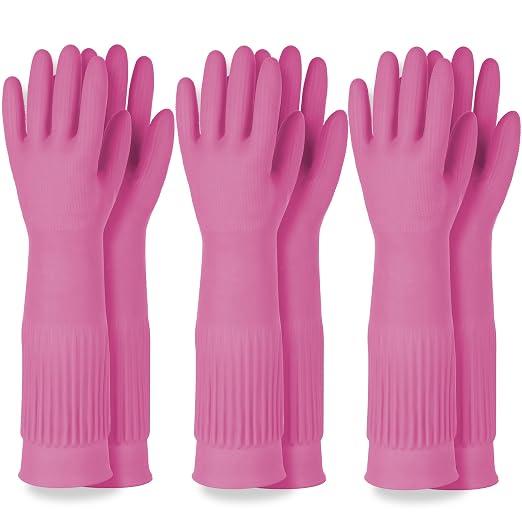 Mamison Rubber Dishwashing Gloves, Non-Slip Kitchen, 3 Pairs | Korean natural by QualityKitchenandHome