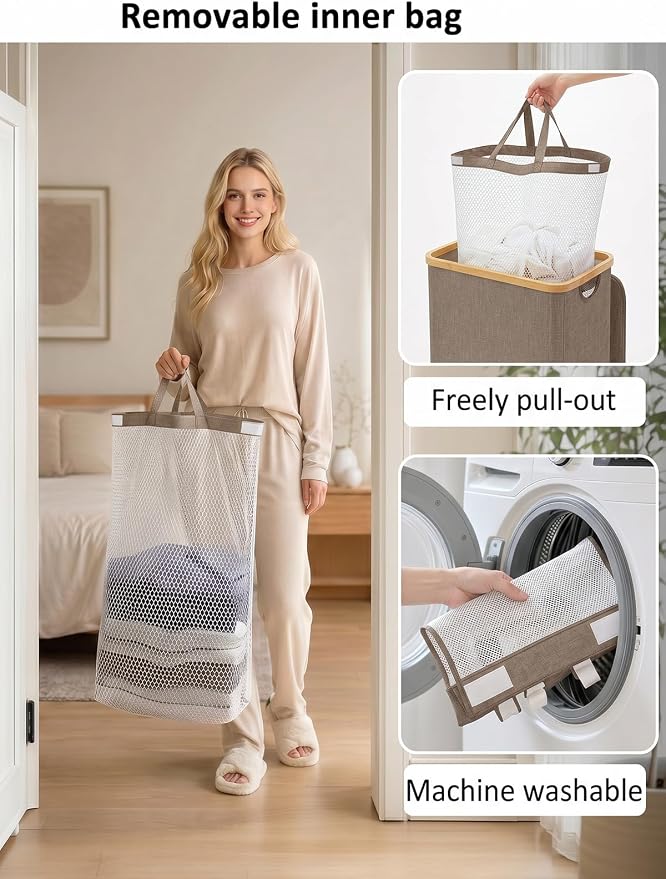 IEGrow Laundry Hamper with Lid, 110L Laundry Basket with Mesh Bags - Image 4
